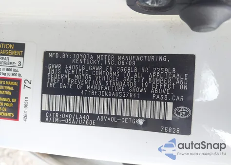 2010 Toyota Camry Xle from USA, damaged, VIN 4T1BF3EKXAU537841